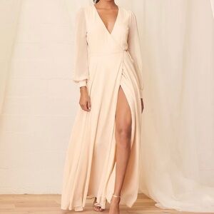 Lulu’s Cream Wrap Bridesmaid Dress